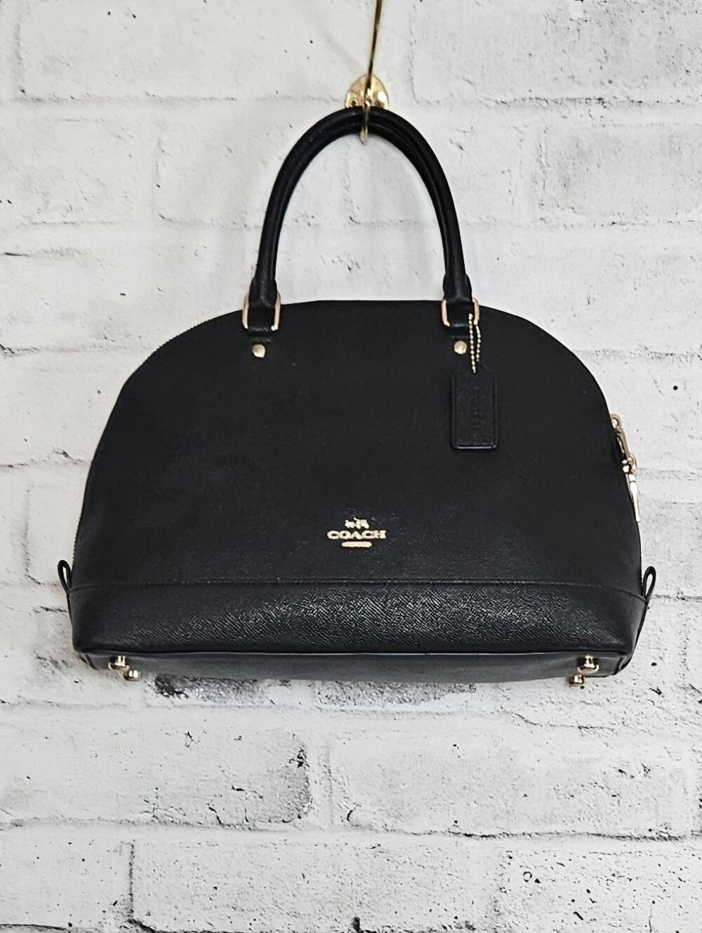 Coach Black Crossgrain Leather Sierra Satchel Dome Handbag Gold Hardware